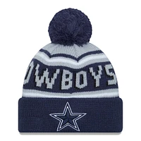 Bonnet en tricot à revers principal des Dallas Cowboys New Era bleu marine avec pompon pour hommes