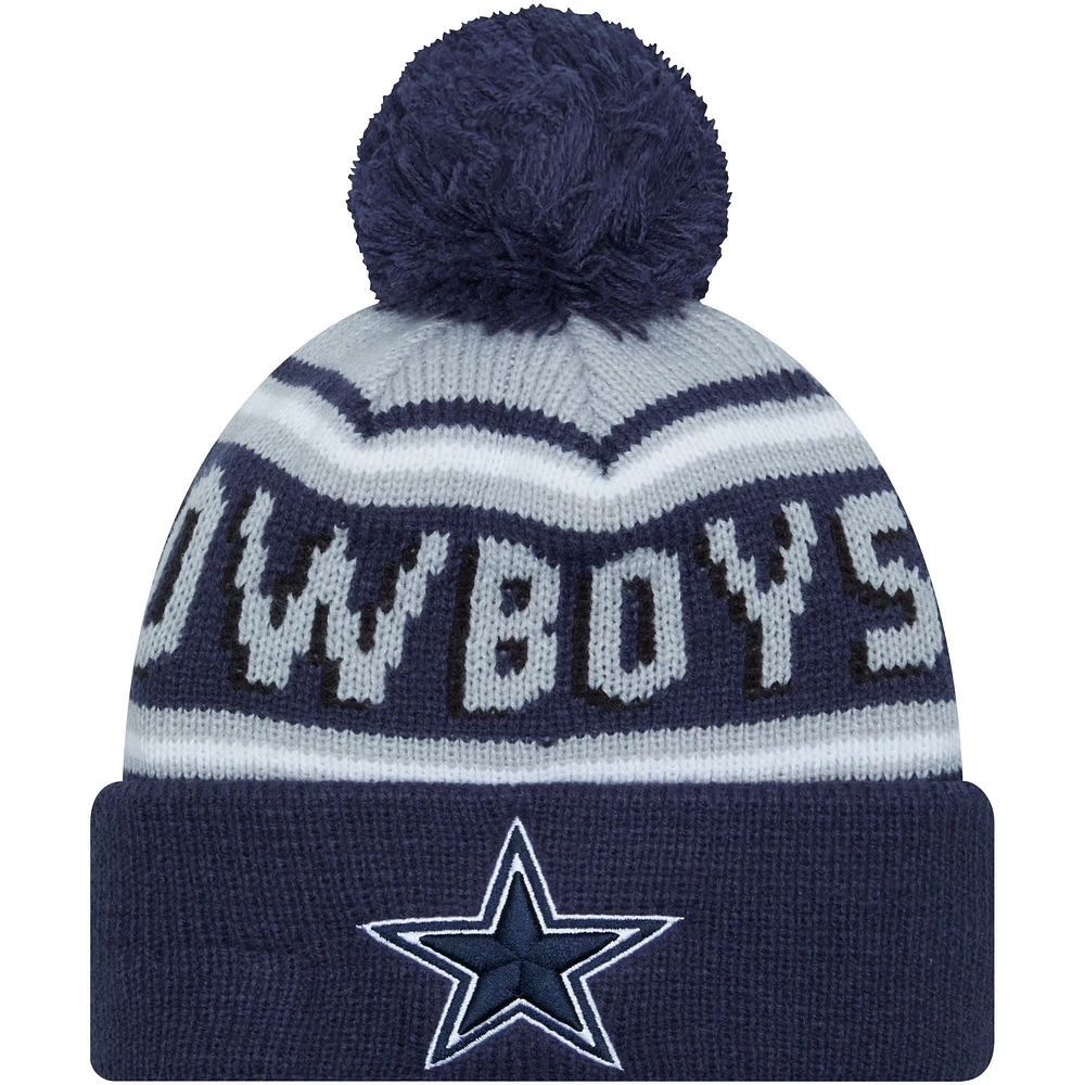 Bonnet en tricot à revers principal des Dallas Cowboys New Era bleu marine avec pompon pour hommes