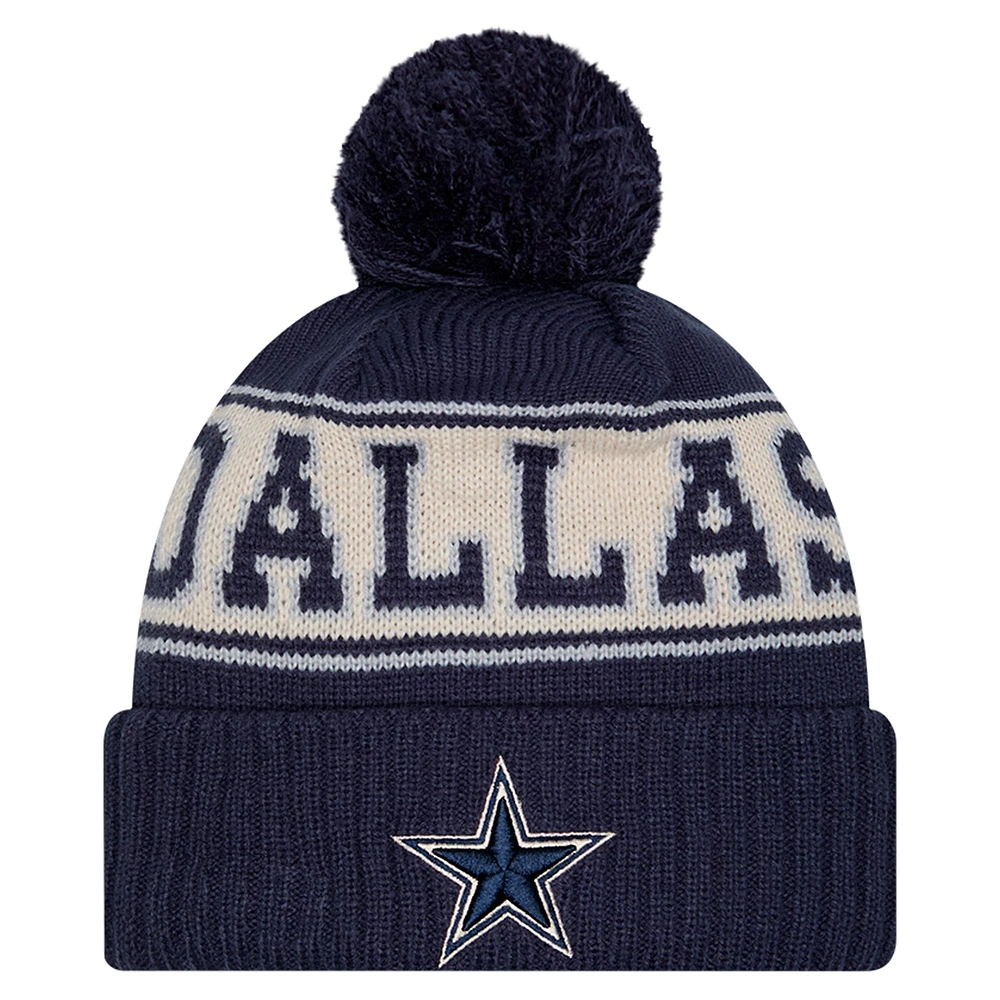 Men's New Era Navy Dallas Cowboys Retro Cuffed Knit Hat with Pom