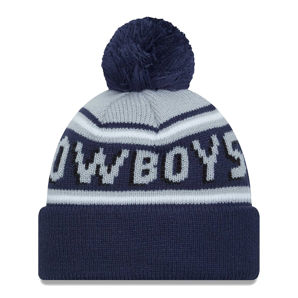 Bonnet en tricot à revers New Era pour hommes des Dallas Cowboys Retro Joe Main avec pompon