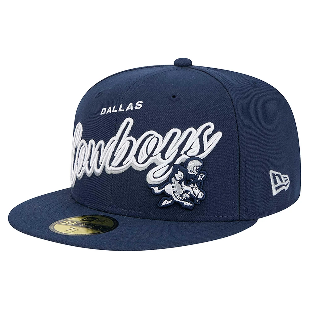 Men's New Era Navy Dallas Cowboys Script Sided 59FIFTY Fitted Hat