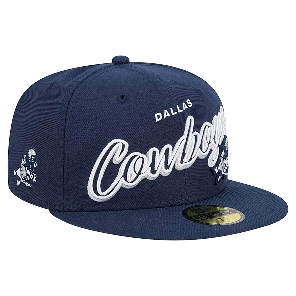 Men's New Era Navy Dallas Cowboys Script Sided 59FIFTY Fitted Hat