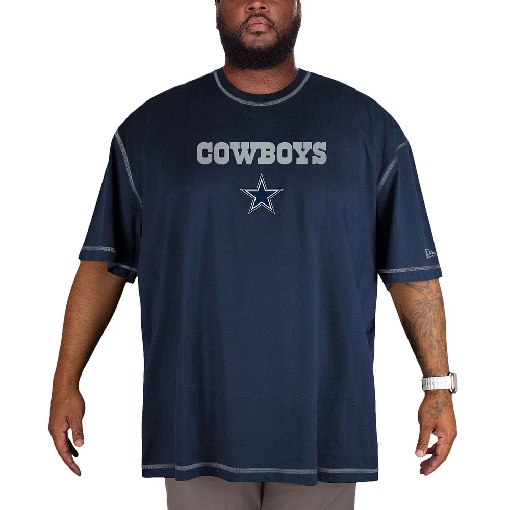 T-shirt bleu marine New Era pour hommes des Dallas Cowboys Third Down Big & Tall Puff Print