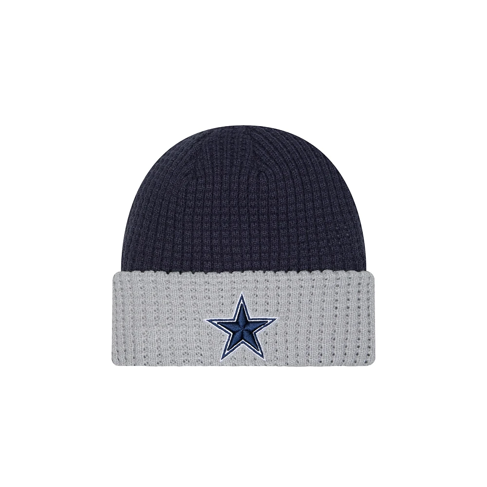 Bonnet en tricot gaufré à revers bleu marine Dallas Cowboys New Era pour homme