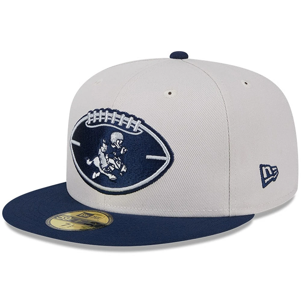 Casquette ajustée 59FIFTY historique Dallas Cowboys 2024 Sideline New Era pierre/bleu marine pour hommes