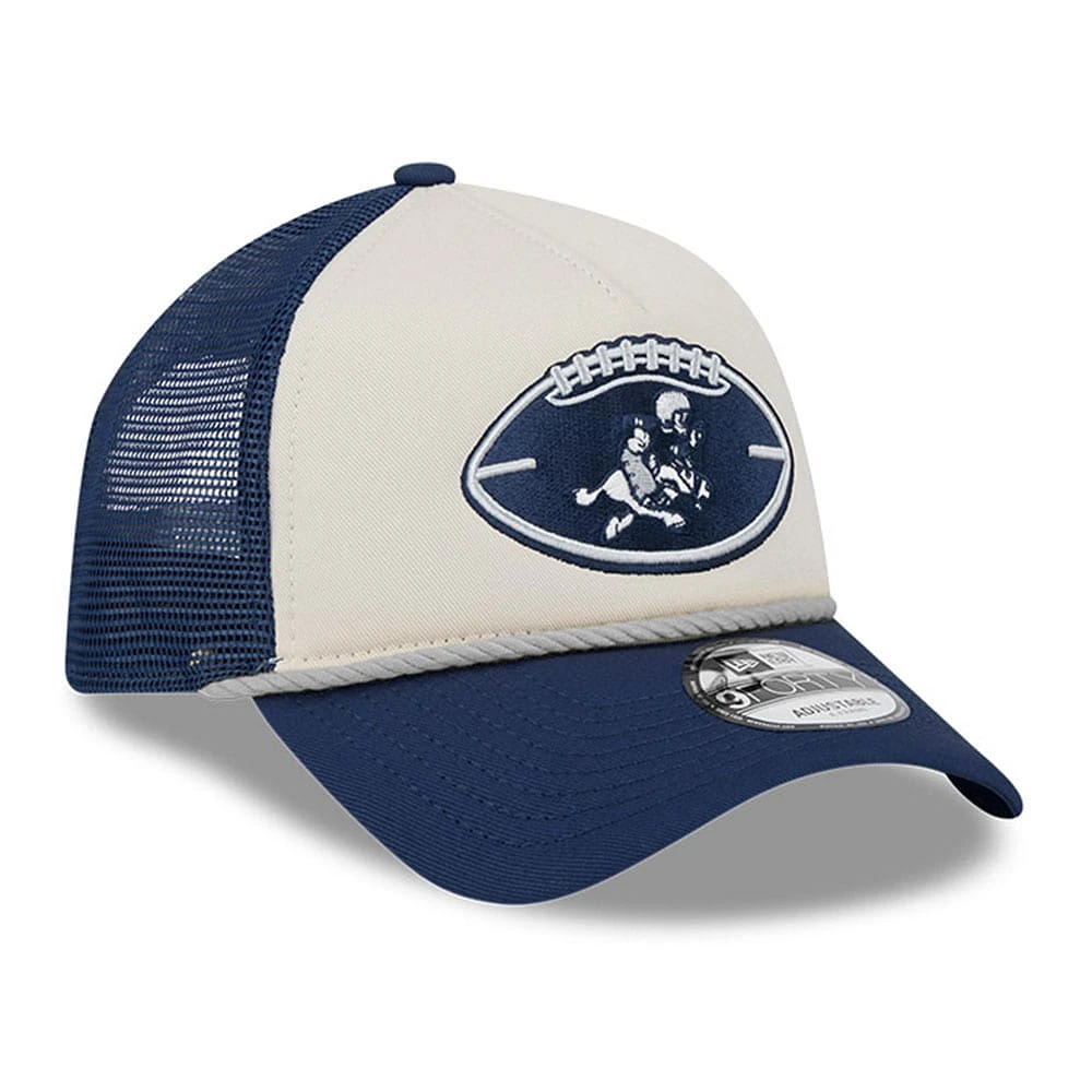 Men's New Era Stone/Navy Dallas Cowboys 2024 Sideline Historic 9FORTY A-Frame Trucker Adjustable Hat