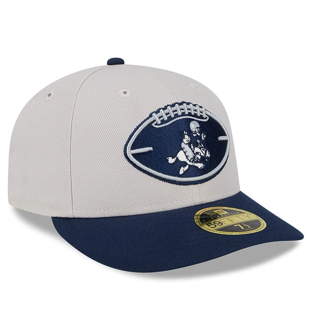 Casquette ajustée 59FIFTY Dallas Cowboys 2024 Sideline Historic Low Profile New Era pour hommes, pierre/bleu marine