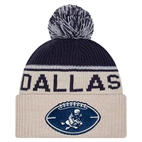 Men's New Era Stone Dallas Cowboys NFL Sideline Historic Cuffed Knit Hat with Pom