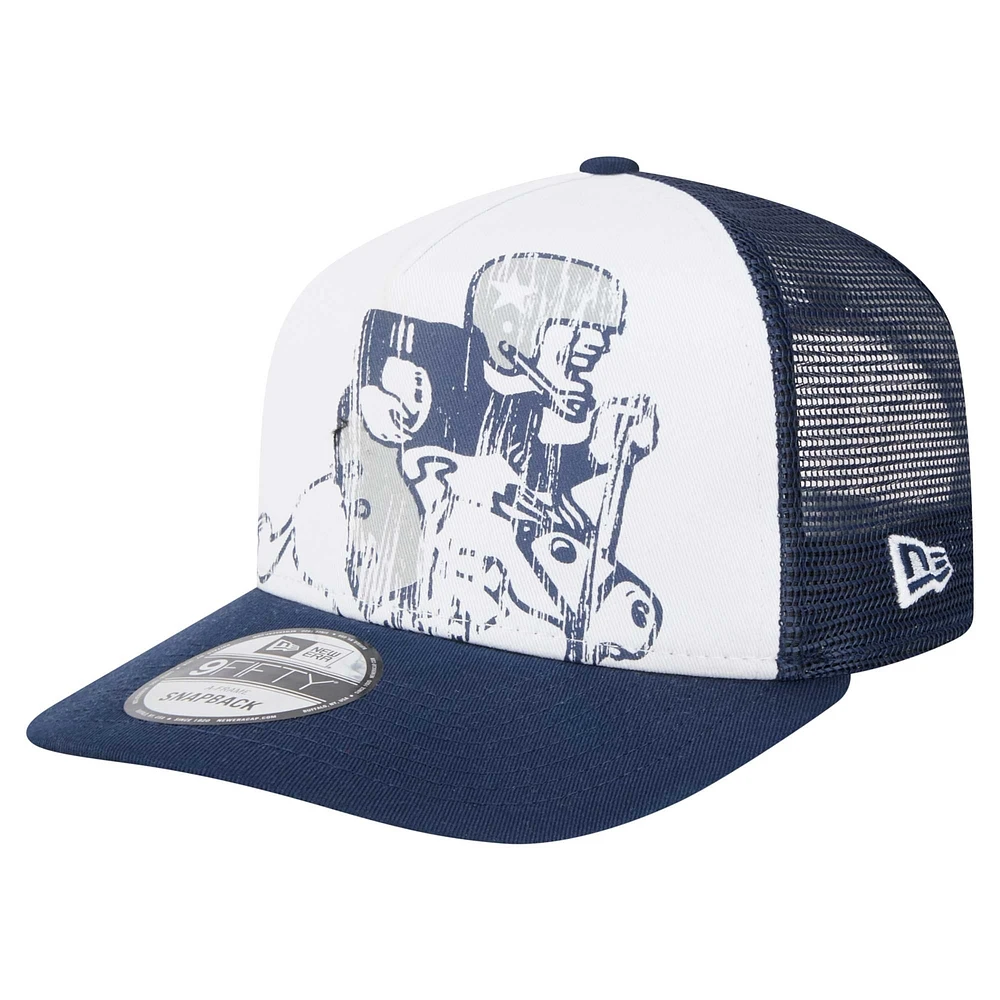 Casquette à visière plate à visière plate New Era 9FIFTY A-Frame pour homme, blanche/bleue marine, des Cowboys de Dallas