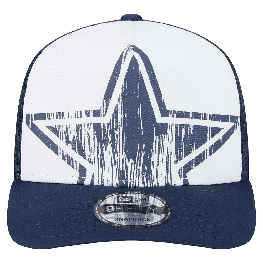 Casquette à visière plate à visière plate New Era 9FIFTY A-Frame pour homme, blanche/bleue marine, des Cowboys de Dallas