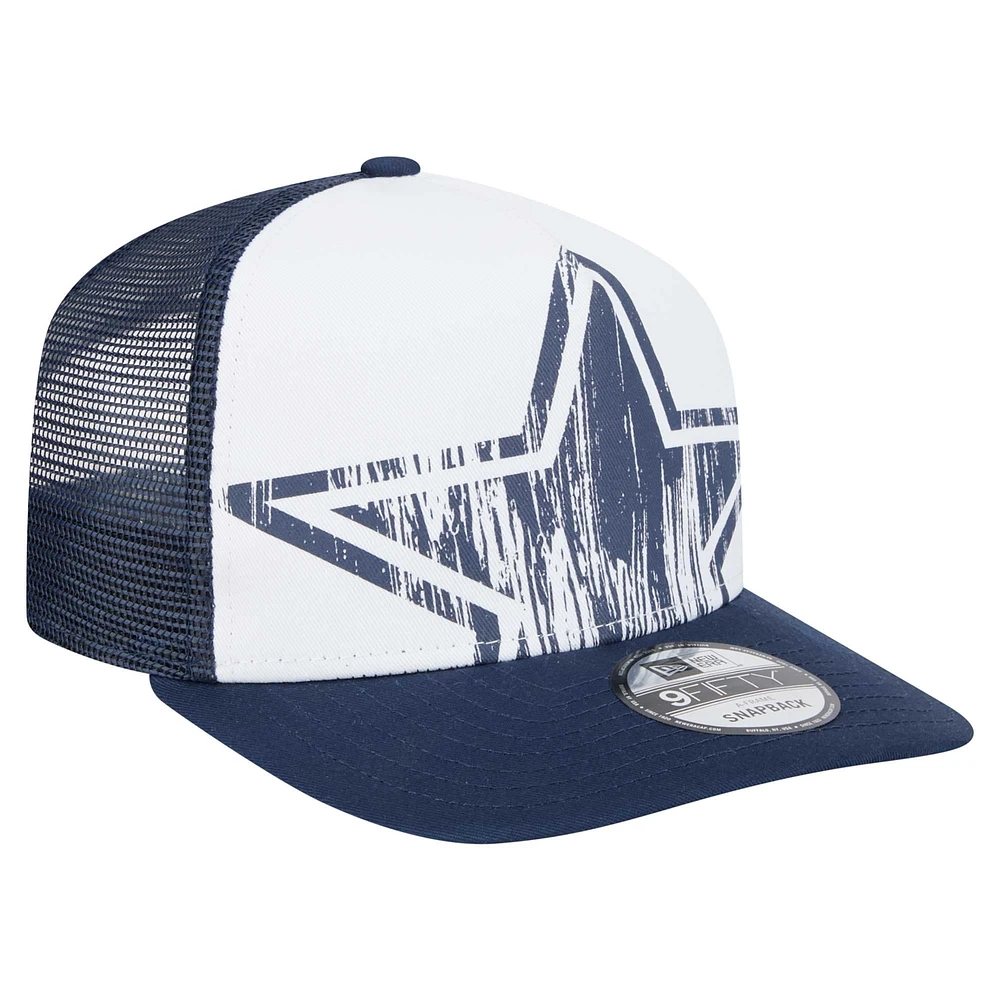 Casquette à visière plate à visière plate New Era 9FIFTY A-Frame pour homme, blanche/bleue marine, des Cowboys de Dallas