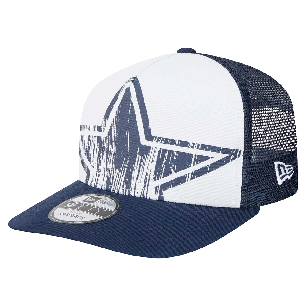 Casquette à visière plate à visière plate New Era 9FIFTY A-Frame pour homme, blanche/bleue marine, des Cowboys de Dallas