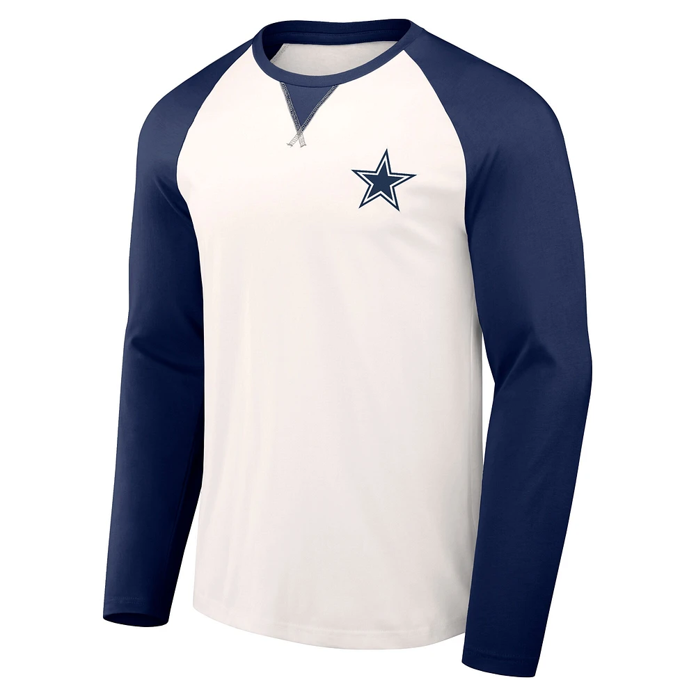 T-shirt à manches longues raglan Dallas Cowboys pour homme Collection NFL x Darius Rucker by Fanatics Crème/Marine