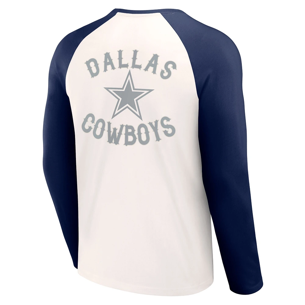 T-shirt à manches longues raglan Dallas Cowboys pour homme Collection NFL x Darius Rucker by Fanatics Crème/Marine