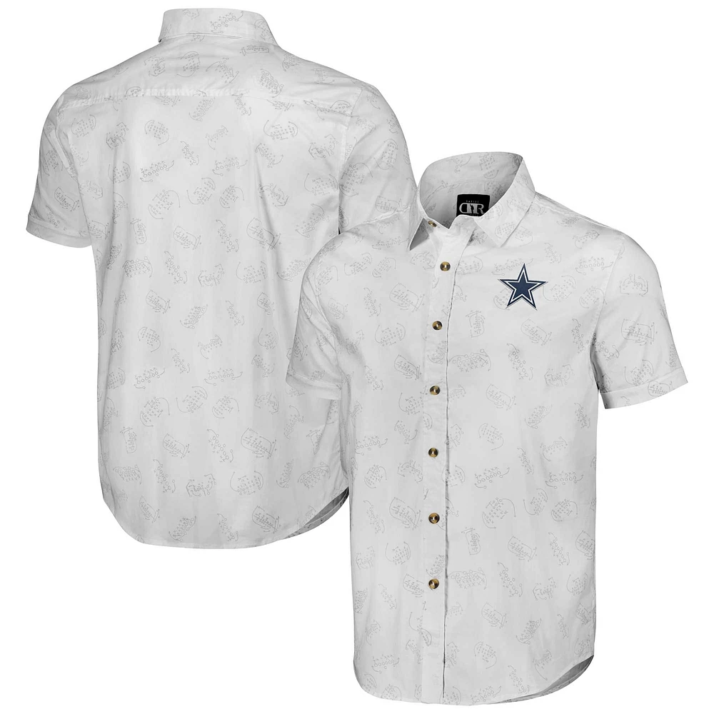 Collection NFL x Darius Rucker pour homme par Fanatics Chemise boutonnée à manches courtes tissée Dallas Cowboys blanche