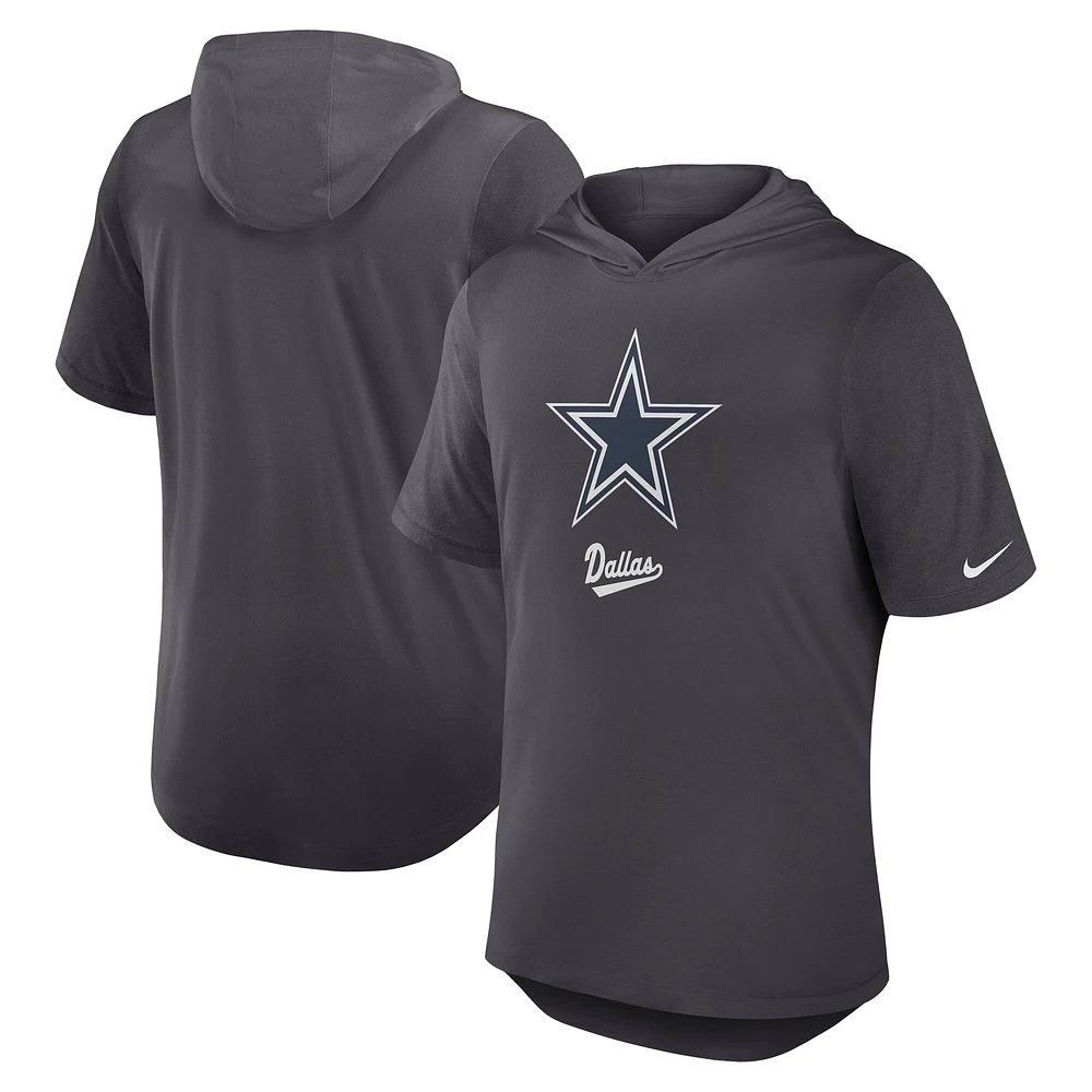 Men's Nike Anthracite Dallas Cowboys Tri-Blend Performance Hoodie T-Shirt