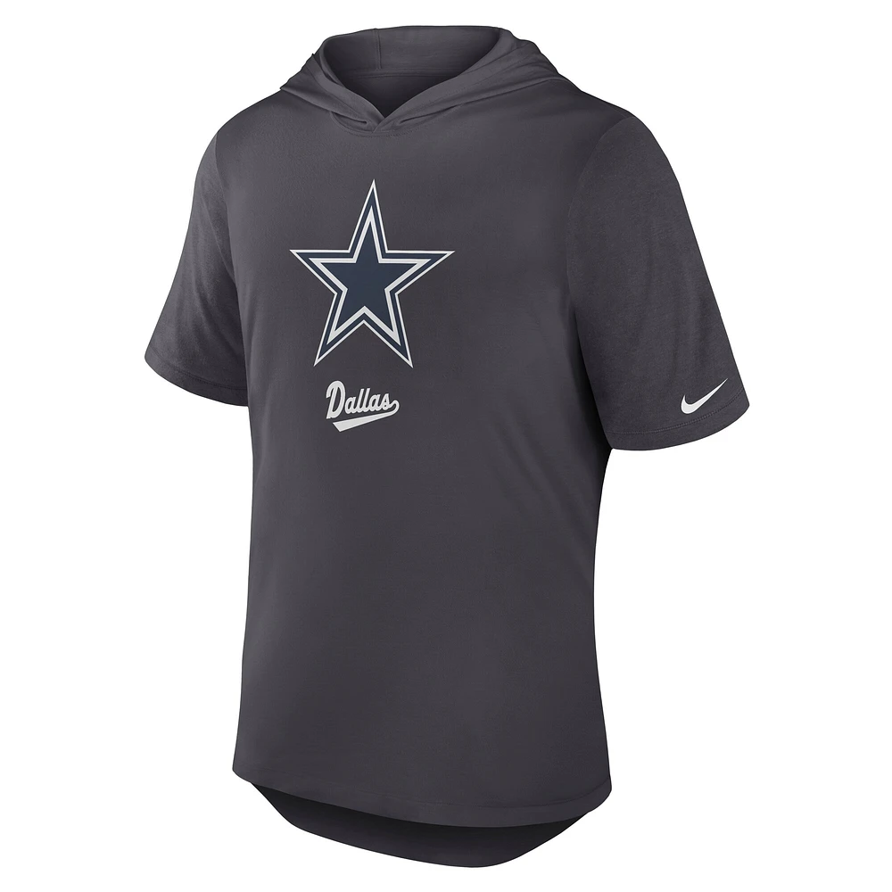 Men's Nike Anthracite Dallas Cowboys Tri-Blend Performance Hoodie T-Shirt