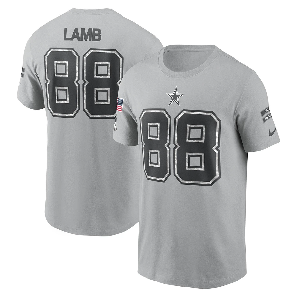 T-shirt Nike CeeDee Lamb gris Dallas Cowboys 2024 Salute To Service avec nom et numéro pour homme