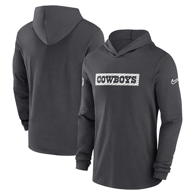 T-shirt à capuche manches longues Nike Charcoal Dallas Cowboys 2024/25 Sideline Performance pour homme