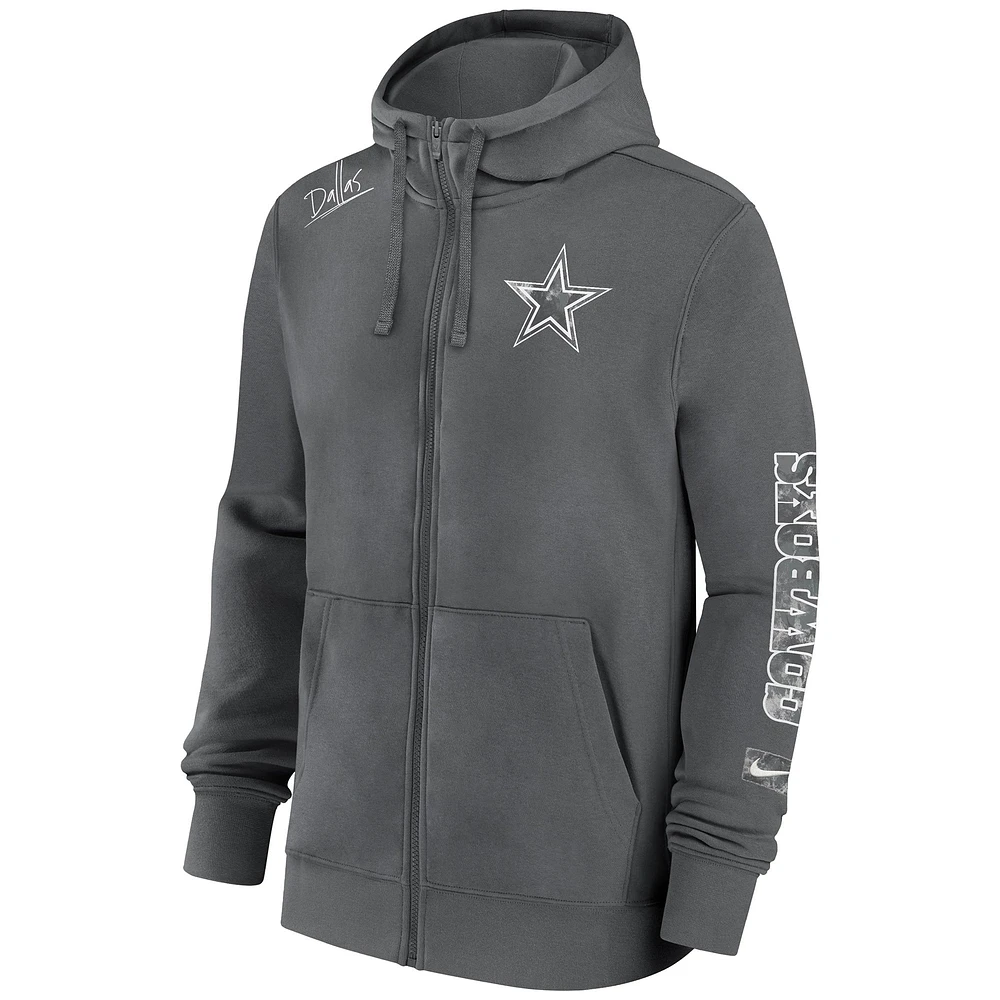 Sweat à capuche entièrement zippé Nike Anthracite Dallas Cowboys Multi Logo pour homme