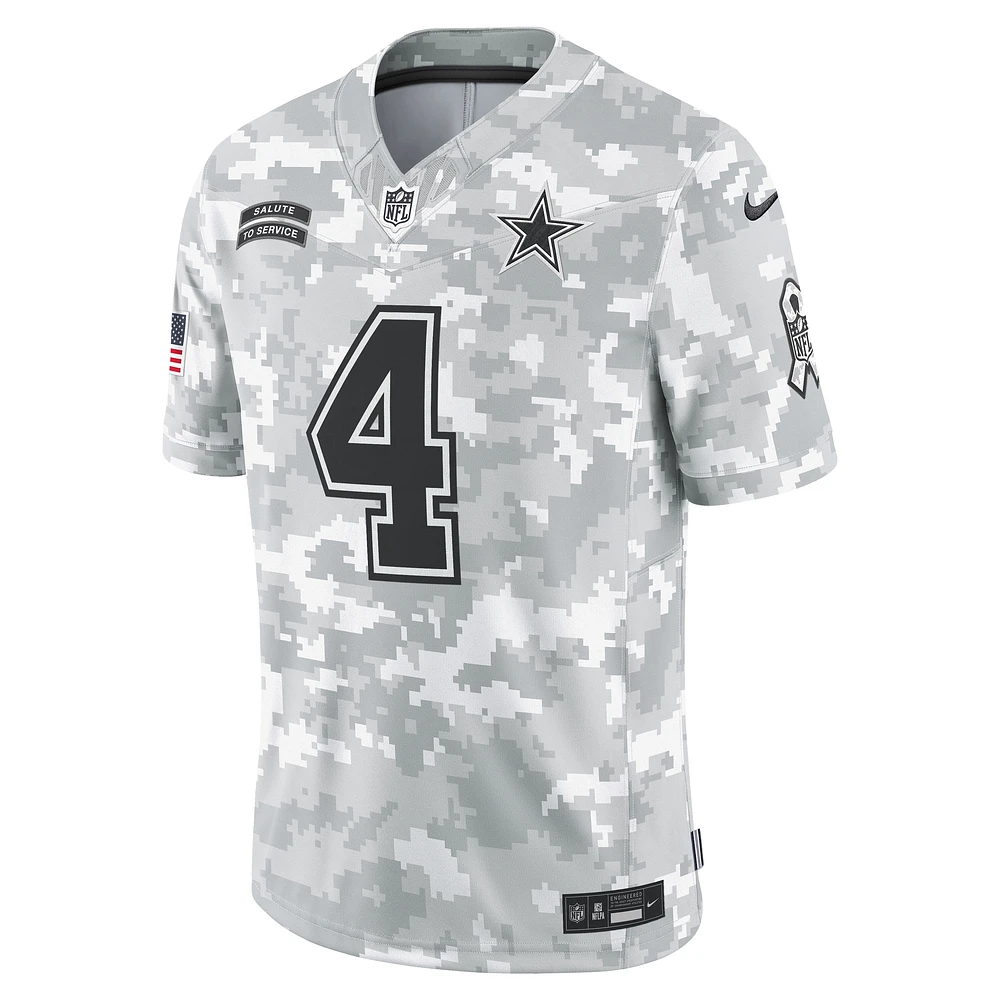 Maillot Nike Dak Prescott Arctic Camo Dallas Cowboys 2024 Salute to Service Limited pour homme