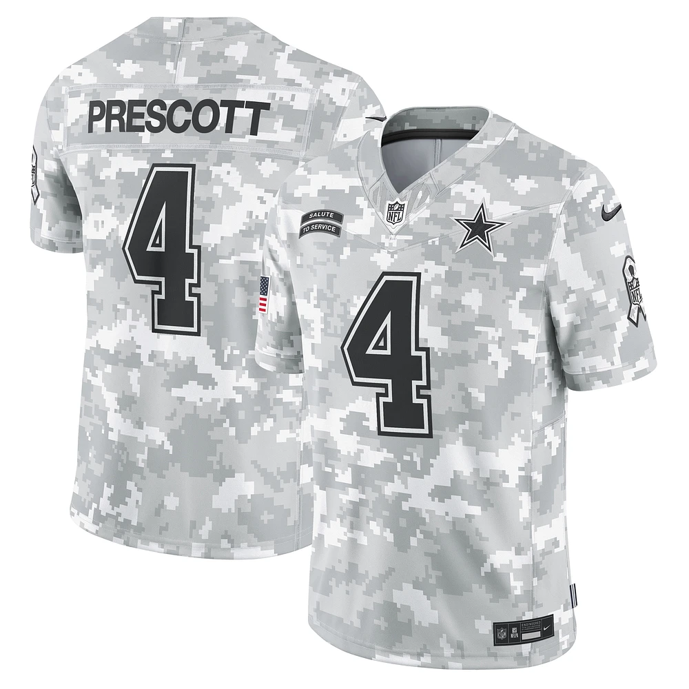 Maillot Nike Dak Prescott Arctic Camo Dallas Cowboys 2024 Salute to Service Limited pour homme