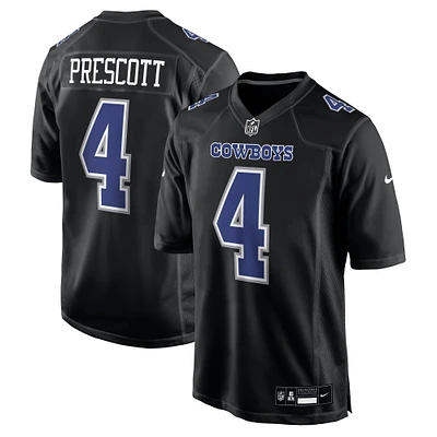 Maillot de jeu tendance Nike Dak Prescott noir carbone pour homme des Cowboys Dallas