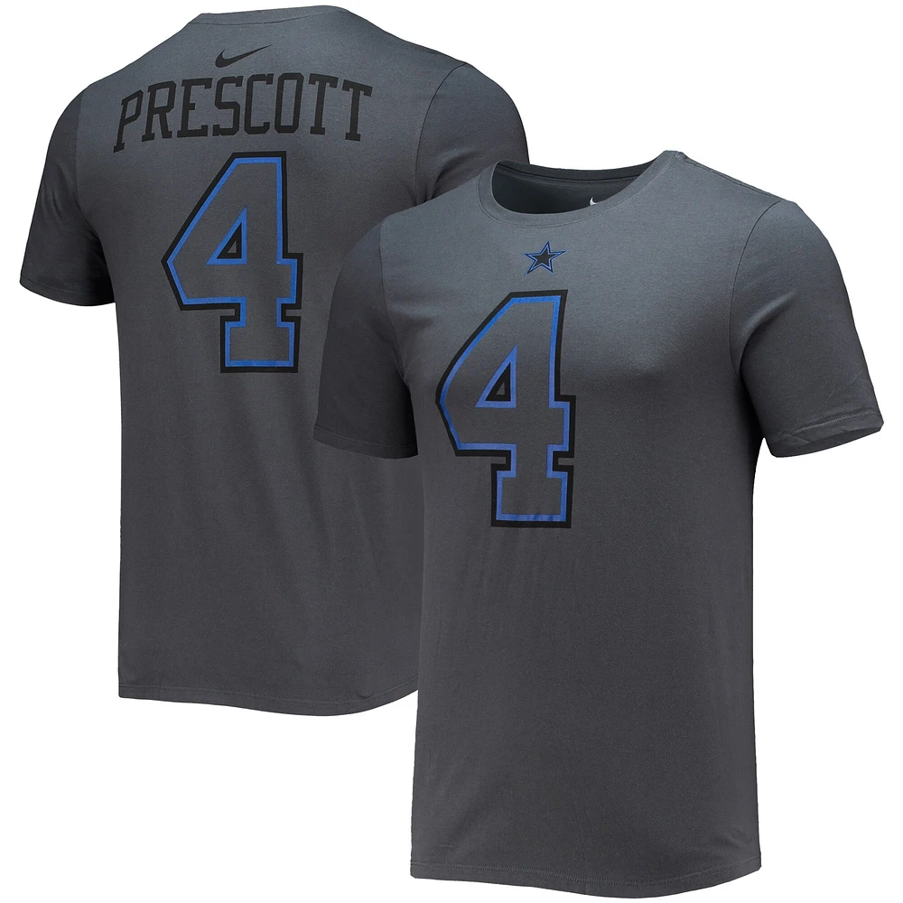 T-shirt avec nom et numéro de joueur Nike Dak Prescott Charcoal Dallas Cowboys pour homme