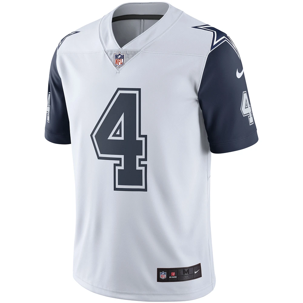 Maillot Nike Dak Prescott Dallas Cowboys pour homme, couleur blanche, Rush Vapor Limited