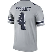 Maillot Nike Dak Prescott argenté pour hommes des Dallas Cowboys Inverted Legend