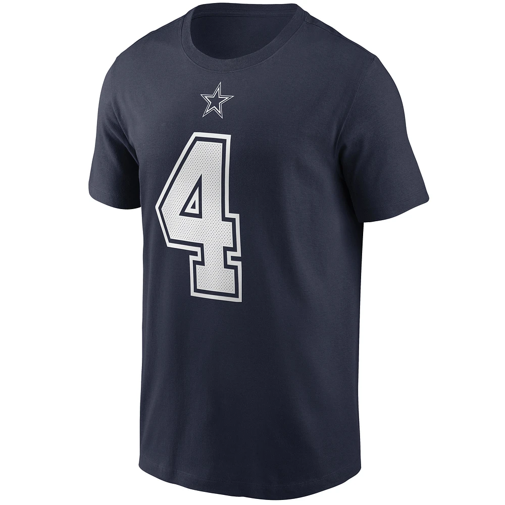 T-shirt avec nom et numéro Nike Dak Prescott pour hommes, bleu marine, Dallas Cowboys