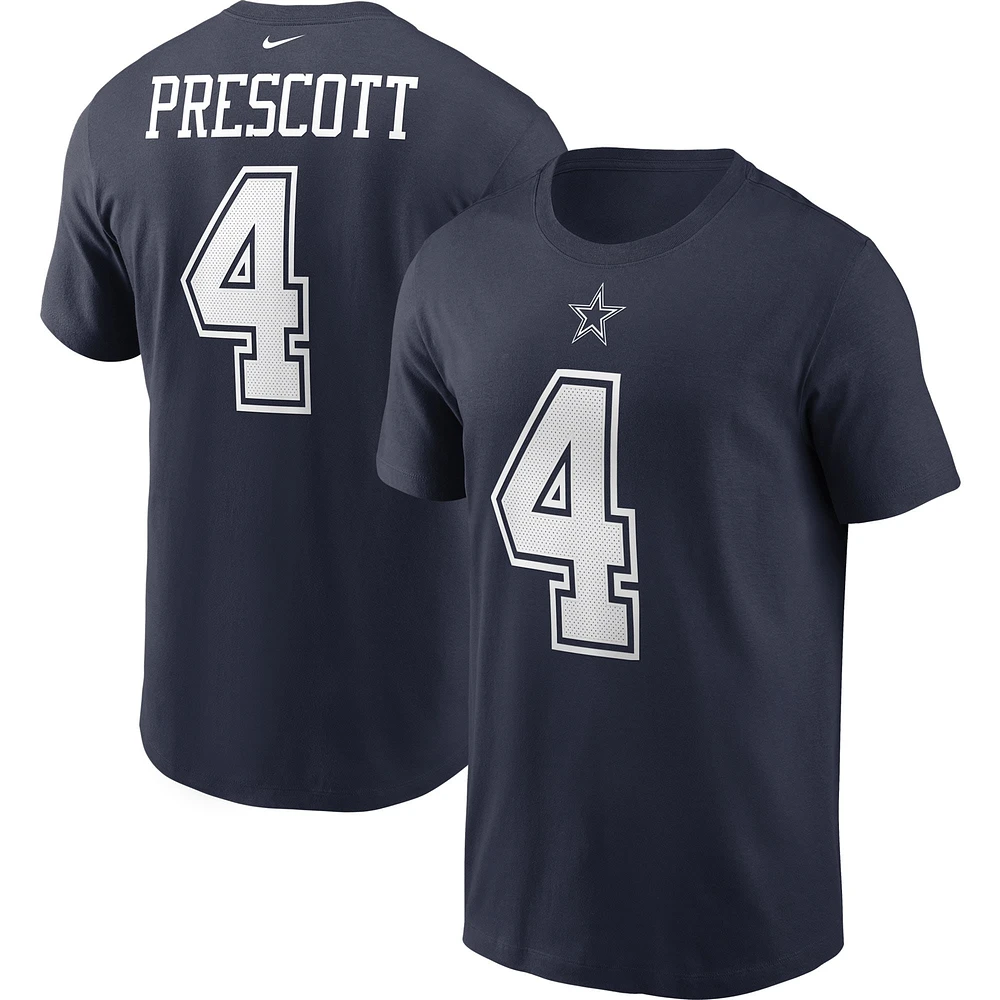 T-shirt avec nom et numéro Nike Dak Prescott pour hommes, bleu marine, Dallas Cowboys