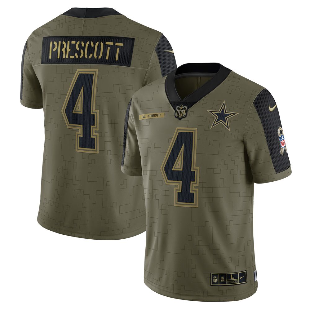 Men's Dallas Cowboys Dak Prescott Nike Olive 2021 Salute To Service Limited  Player Jersey