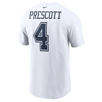 T-shirt Nike Dak Prescott pour homme avec nom et numéro des Cowboys de Dallas blanc