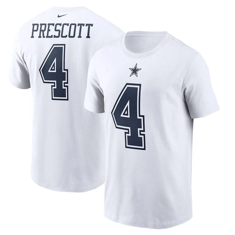 T-shirt Nike Dak Prescott pour homme avec nom et numéro des Cowboys de Dallas blanc