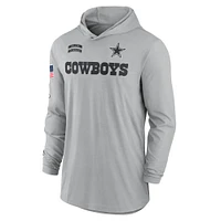 T-shirt à capuche léger et performant manches longues Nike Dallas Cowboys 2024 Salute to Service pour homme, gris