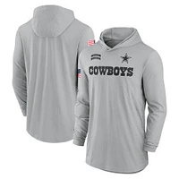 T-shirt à capuche léger et performant manches longues Nike Dallas Cowboys 2024 Salute to Service pour homme, gris
