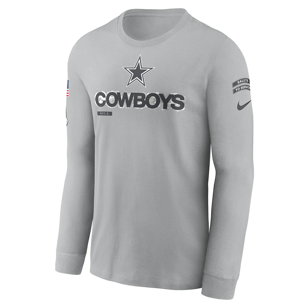 T-shirt à manches longues Nike Dallas Cowboys 2024 Salute To Service pour homme Gris