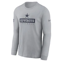 T-shirt à manches longues Nike gris Dallas Cowboys Sideline Performance pour homme