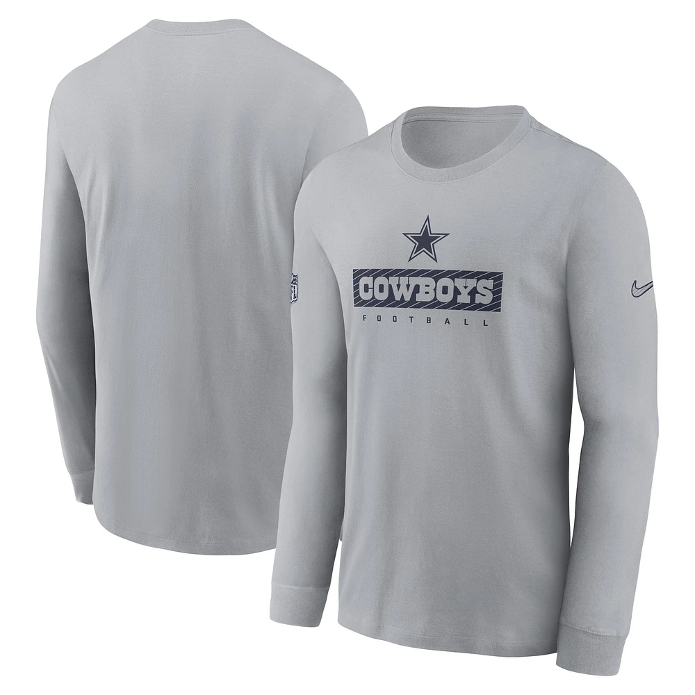 T-shirt à manches longues Nike gris Dallas Cowboys Sideline Performance pour homme