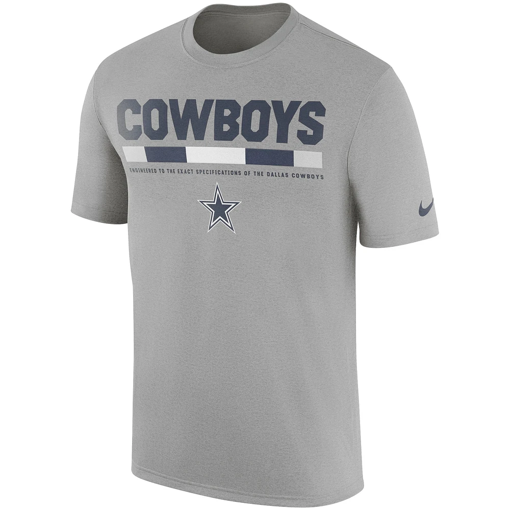 Men's Nike Heather Gray Dallas Cowboys Sideline Legend Staff Performance T-Shirt