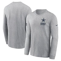 T-shirt Nike à manches longues pour homme, gris chiné, Dallas Cowboys, Sideline Performance