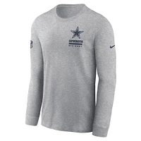 T-shirt Nike à manches longues pour homme, gris chiné, Dallas Cowboys, Sideline Performance