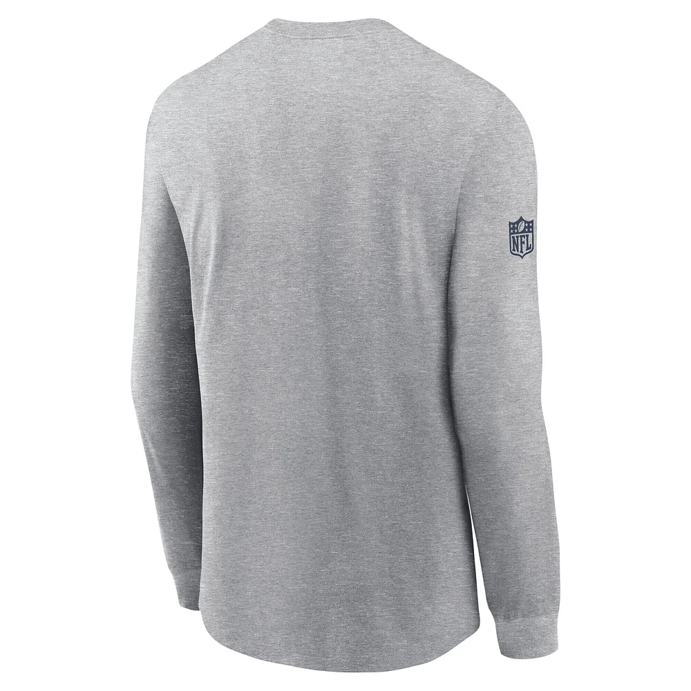 T-shirt Nike à manches longues pour homme, gris chiné, Dallas Cowboys, Sideline Performance