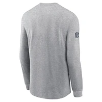 T-shirt Nike à manches longues pour homme, gris chiné, Dallas Cowboys, Sideline Performance