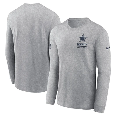 T-shirt Nike à manches longues pour homme, gris chiné, Dallas Cowboys, Sideline Performance