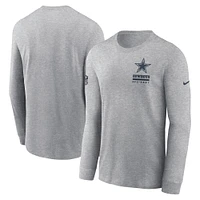 T-shirt Nike à manches longues pour homme, gris chiné, Dallas Cowboys, Sideline Performance