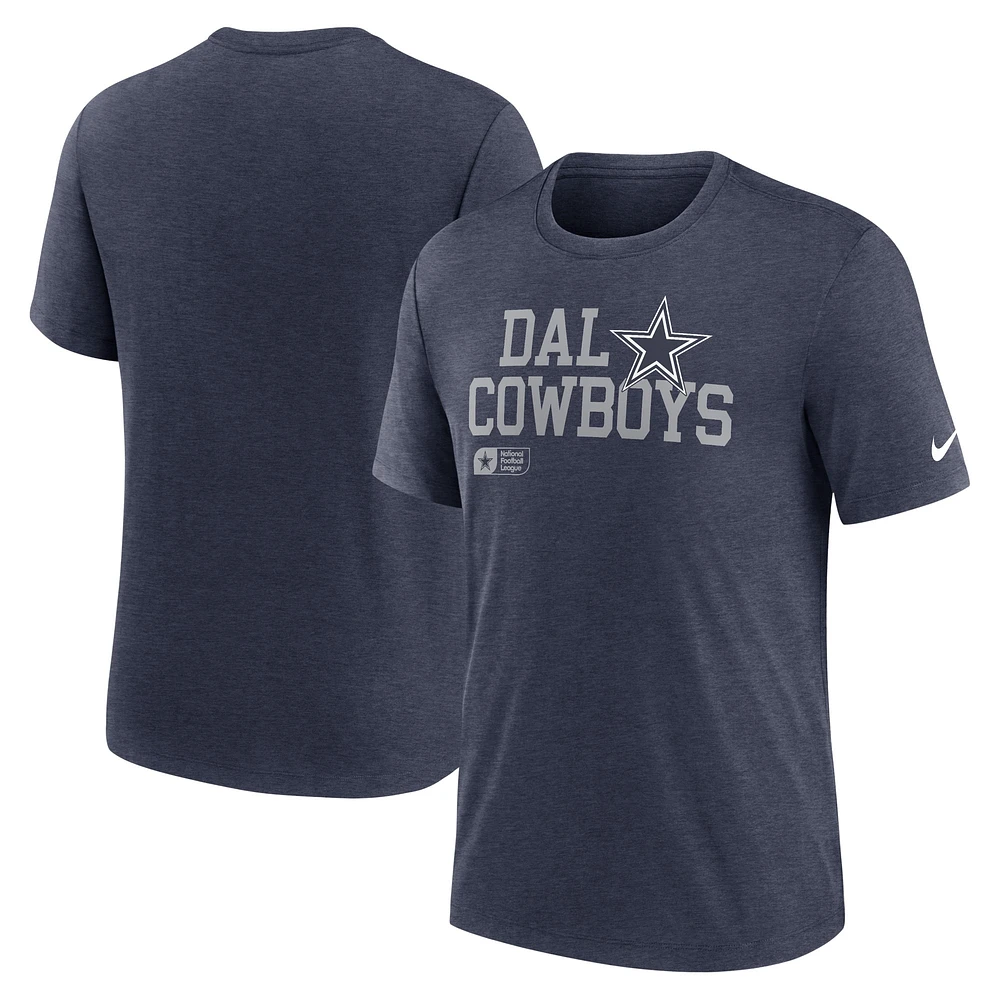 T-shirt Nike Heather Navy Dallas Cowboys Lockup Tri-Blend pour homme