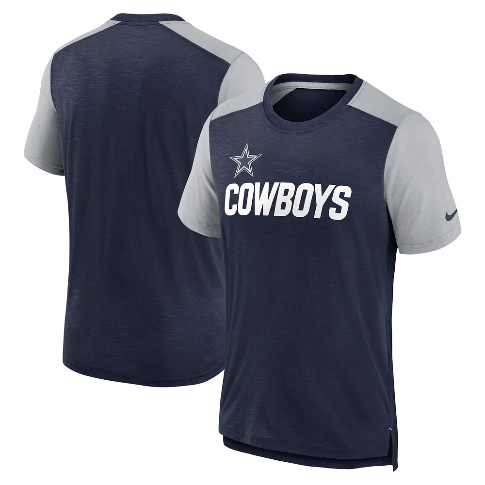 T-shirt Nike Dallas Cowboys Color Block Team Name pour Homme Bleu marine chiné/Gris chiné