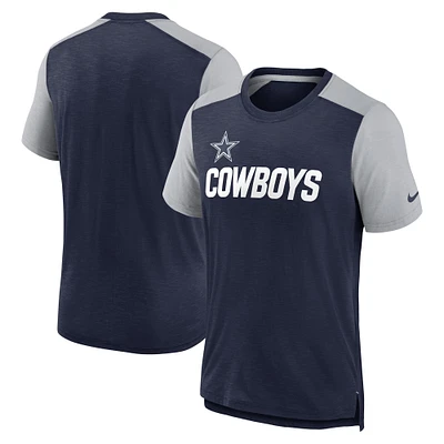 T-shirt Nike Dallas Cowboys Color Block Team Name pour Homme Bleu marine chiné/Gris chiné